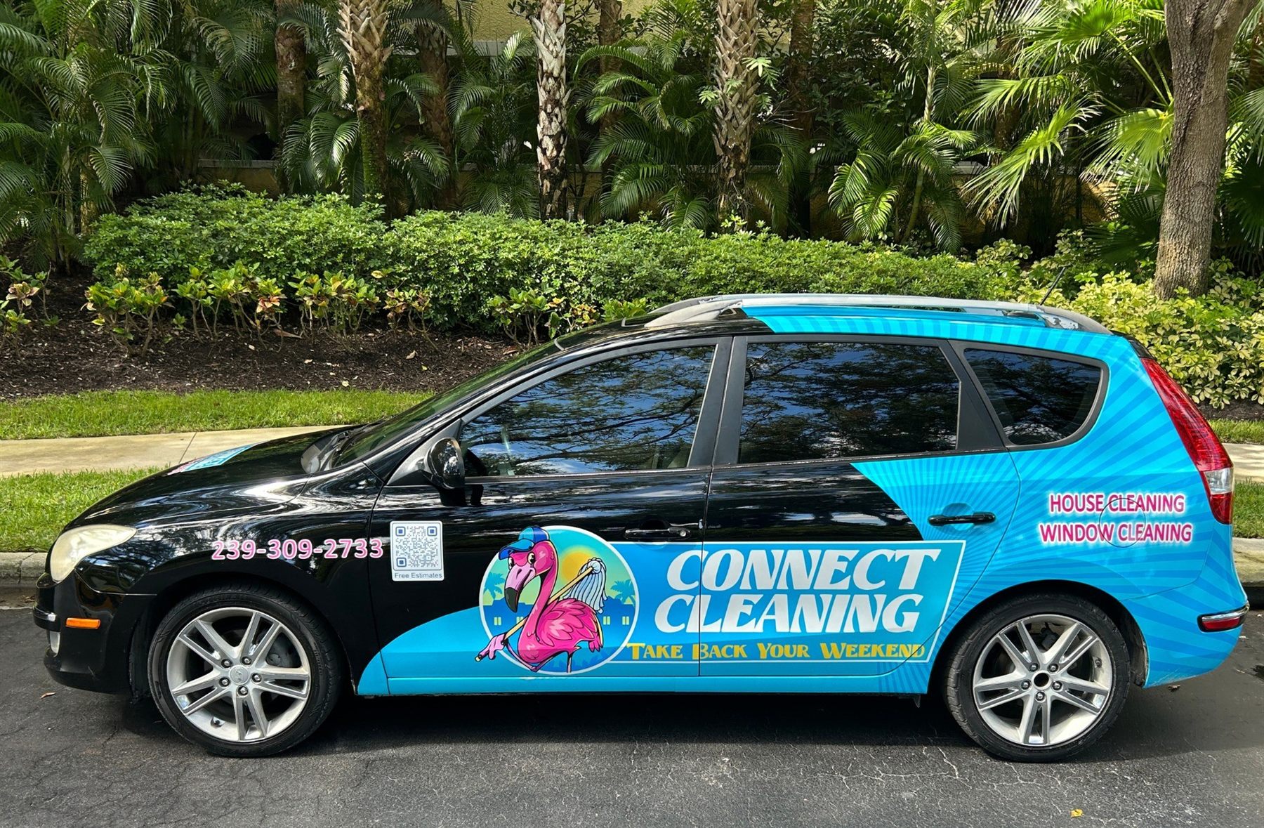 Branded Connect Cleaning vehicle parked in a Southwest Florida neighborhood