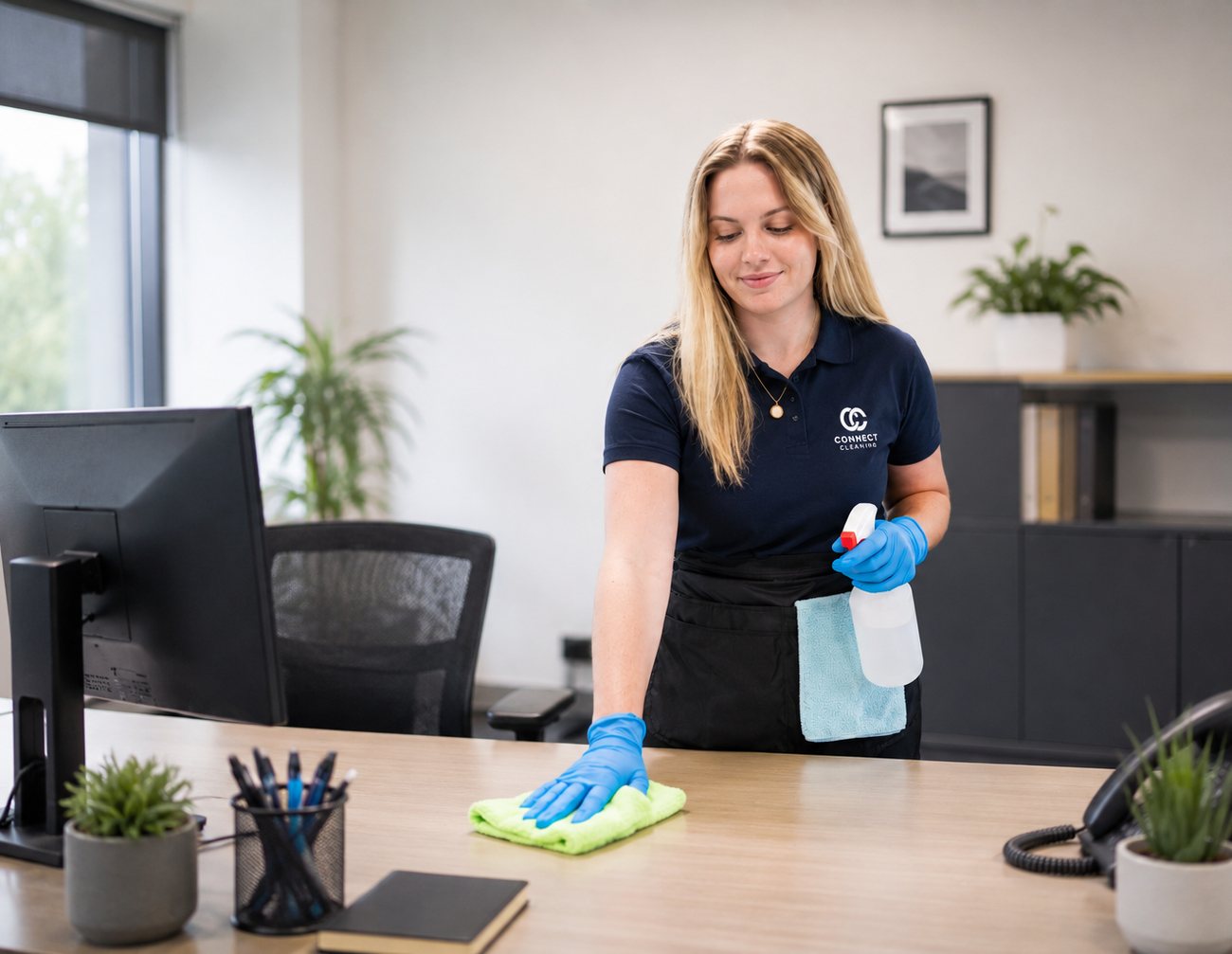 Professional cleaning team preparing a home for listing photos