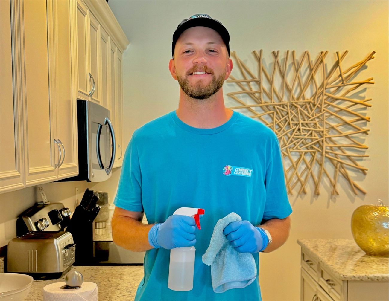 Professional cleaning team preparing a home for listing photos
